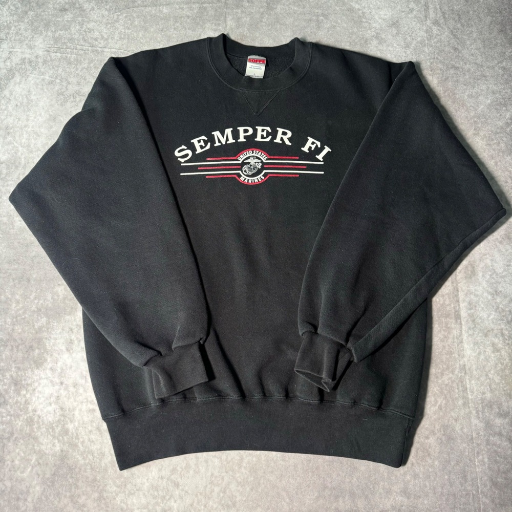Vintage 90s US Marines Semper Fi Sweatshirt Mens Large Black Crewneck Graphic